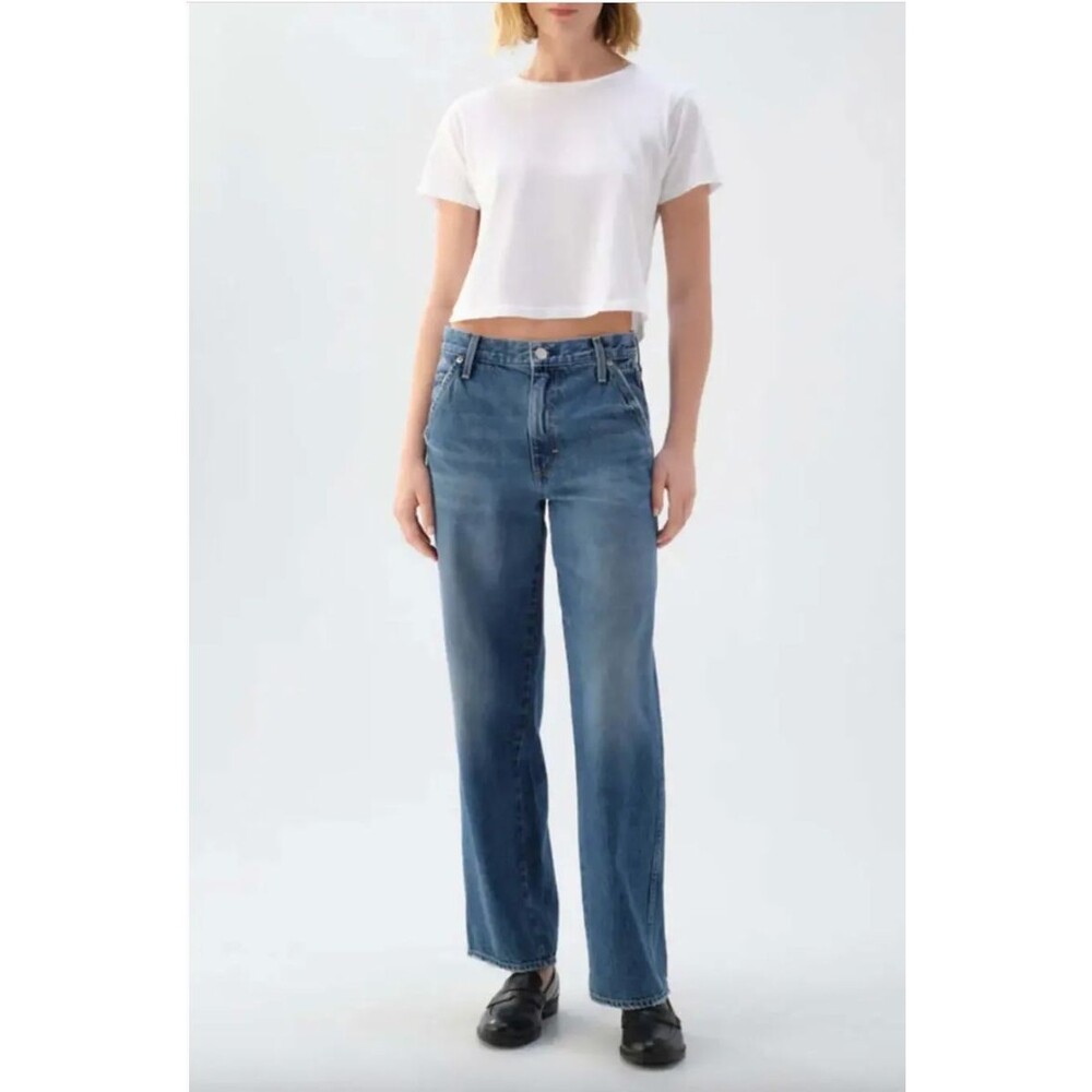 AMO Jocelyn Trouser Jeans Relaxed Fit Wide Straight Leg Blue Size 28 NEW